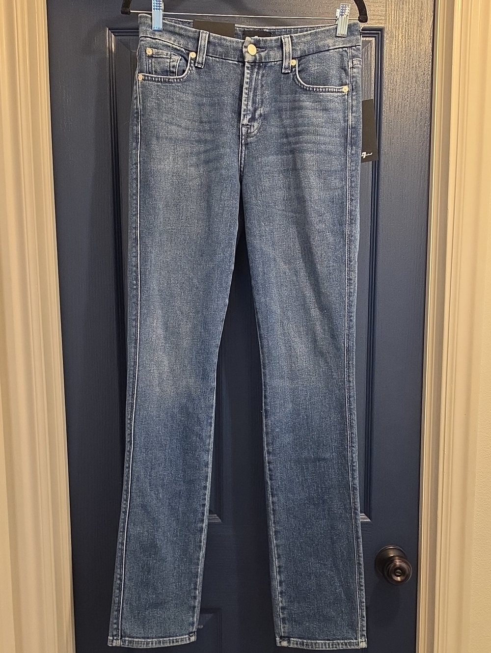 7 For All Mankind Women's Straight Leg Jeans in Medium Blue